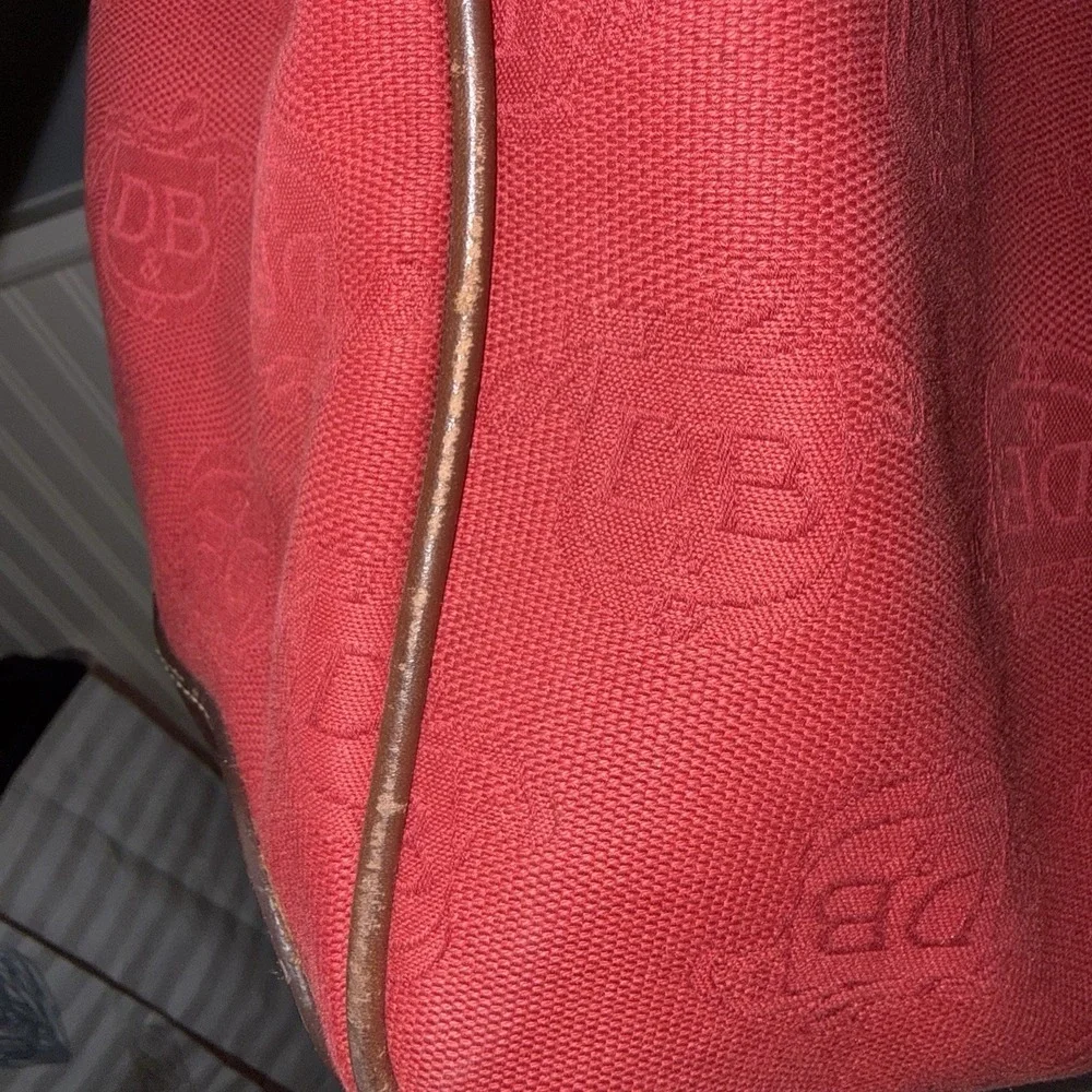 DOONEY & BOURKE Red Canvas & Brown Leather DB Signature Tote Satchel Bag Purse